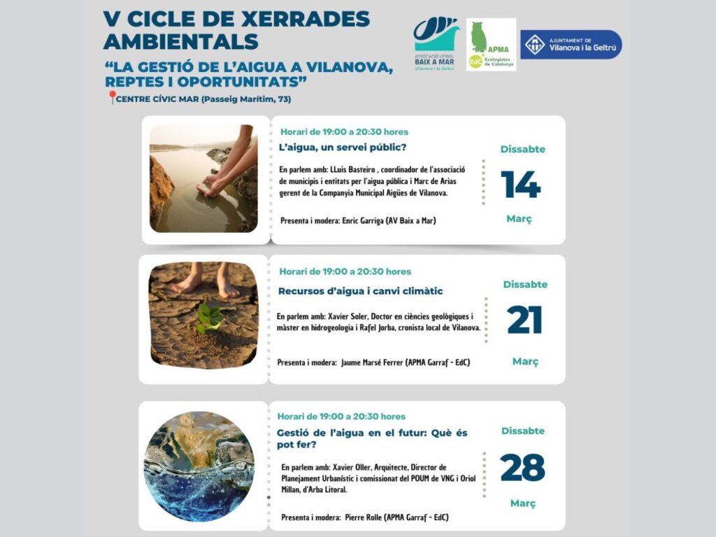 5è cicle de Xerrades Ambientals “La gestió de l'aigua a Vilanova, reptes i oportunitats”.