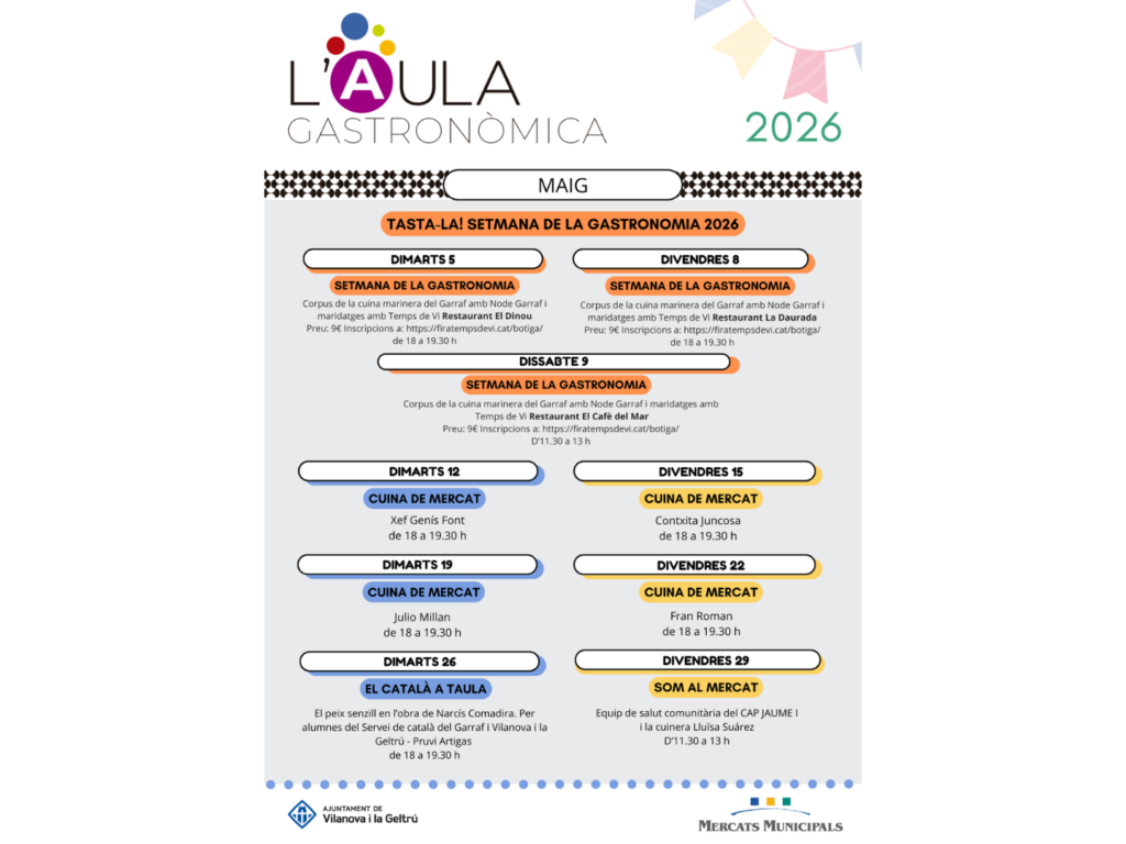 Programació de l'Aula Gastronòmica maig 2026
